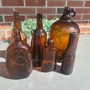 Vintage Amber Glass Bottle Collection
